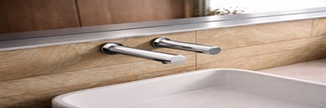 Touchless wall-mount faucet pairing with wall-mounted sinks